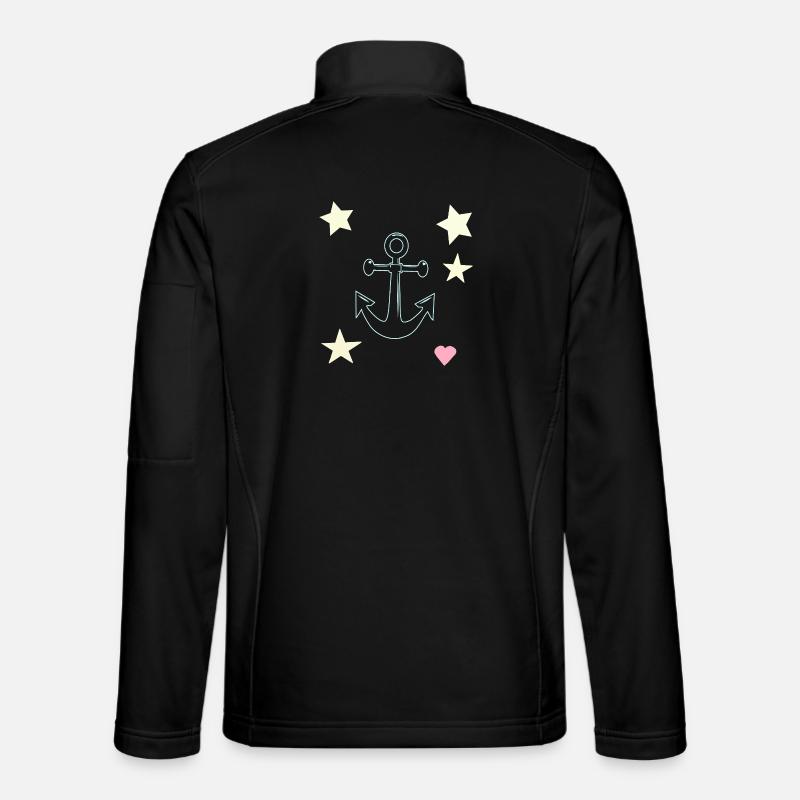 Anker-Handzeichnung mit Sternen Herz - Unisex Softshelljacke - Schwarz