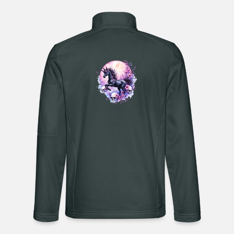 Licorne lunaire avec crânes et fleurs Veste en tissu softshell Unisexe