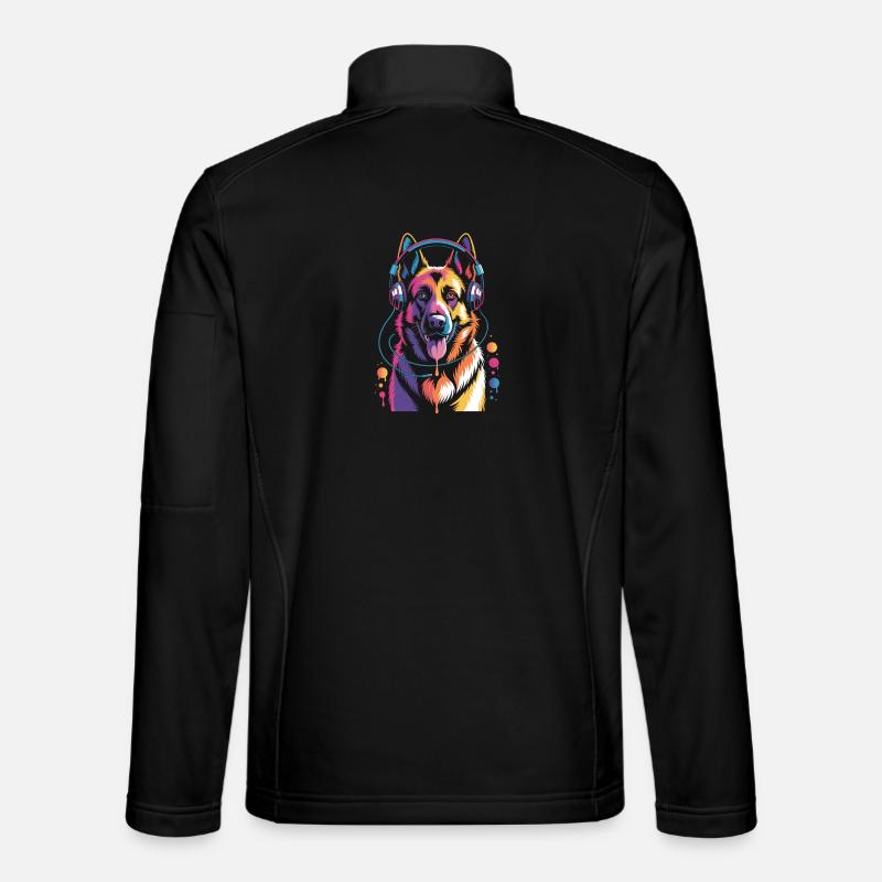 German Shepherd with Headphones - Unisex Softshell Jacket - black