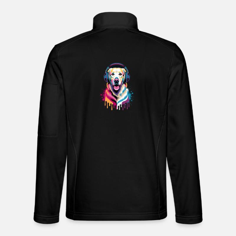 Golden Retriever mit Kopfhörer - Unisex Softshelljacke - Schwarz