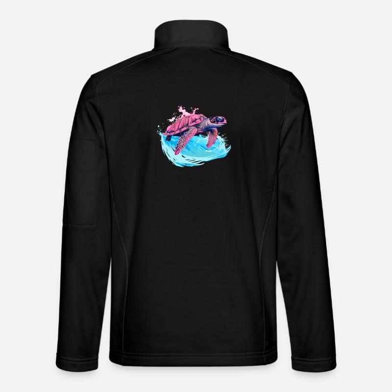 Wilde pinkene Meeresschildkröte in Welle - Unisex Softshelljacke - Schwarz
