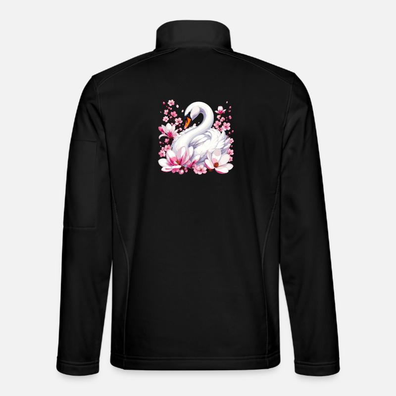 Weißer Schwan mit Kirschblüten - Unisex Softshelljacke - Schwarz