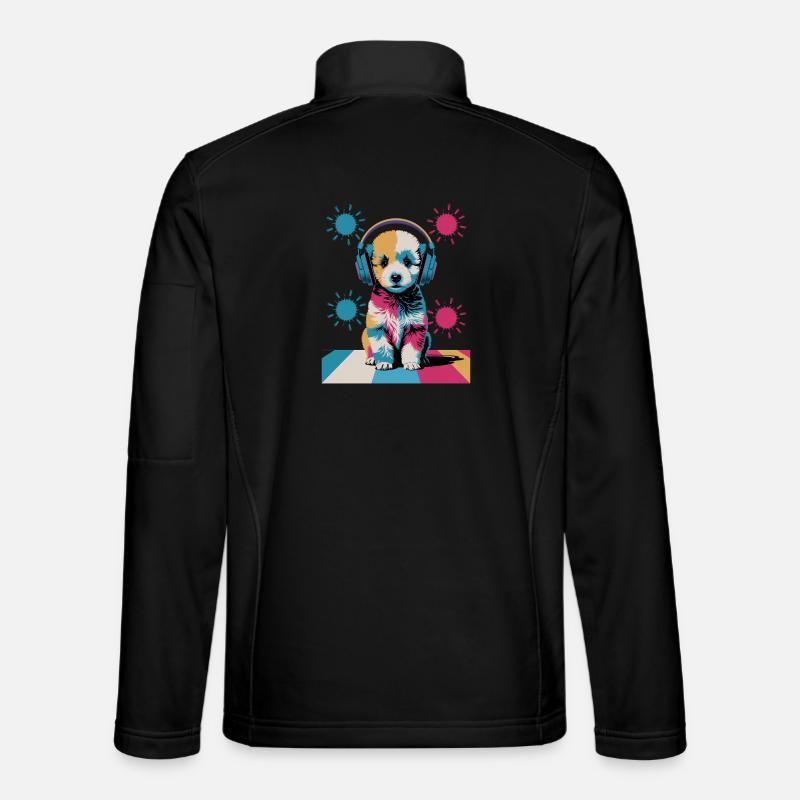Pudel Welpe mit Kopfhörer - Unisex Softshelljacke - Schwarz