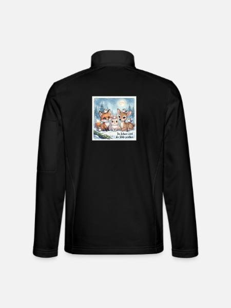 Süße Winterwald Tiere – Fuchs, Hase und Rehkitz  - Unisex Softshelljacke - Schwarz - Hinten