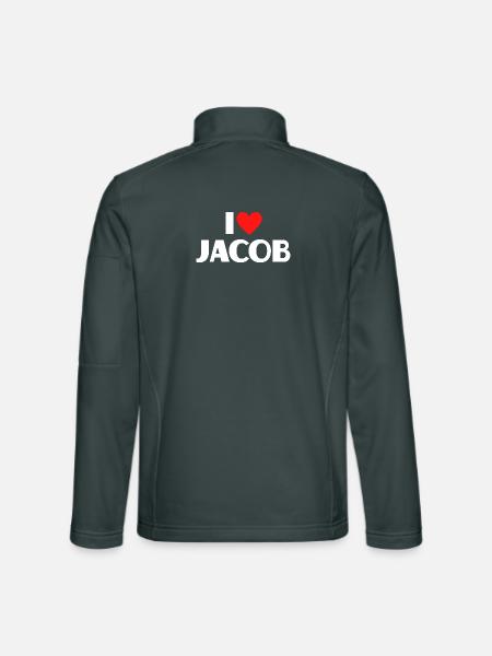 I love Jakob Red Heart Romantic Name Fan - Unisex Softshell Jacket - mouse grey - Back