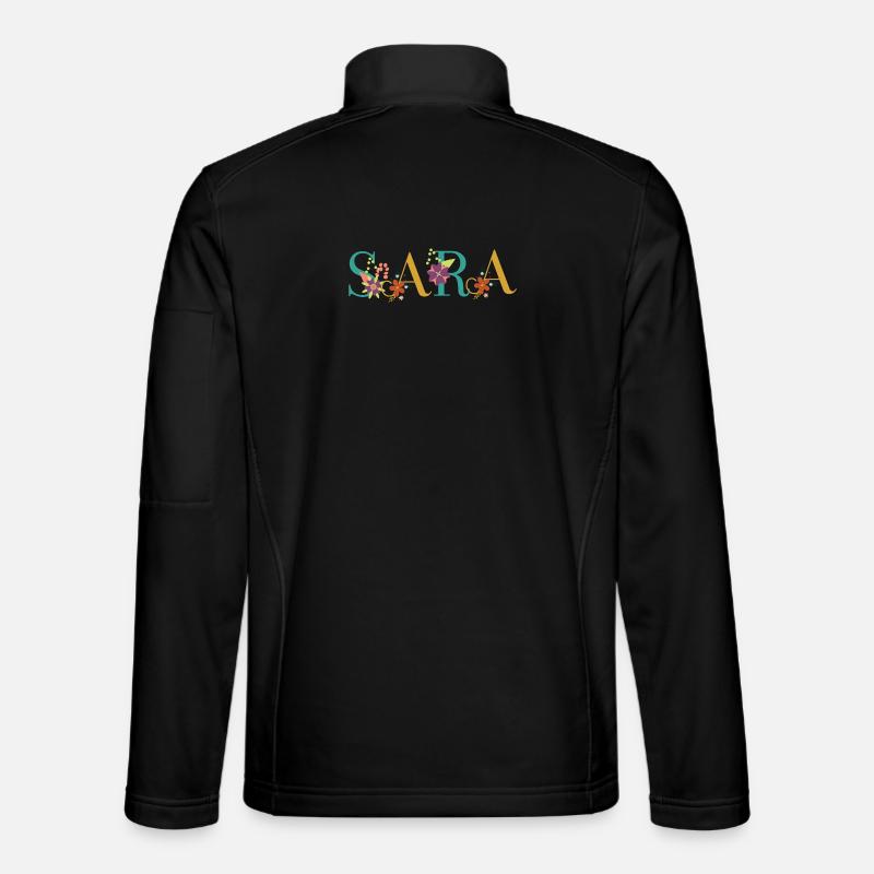 Art du nom SARA avec des fleurs brodées Veste en tissu softshell Unisexe