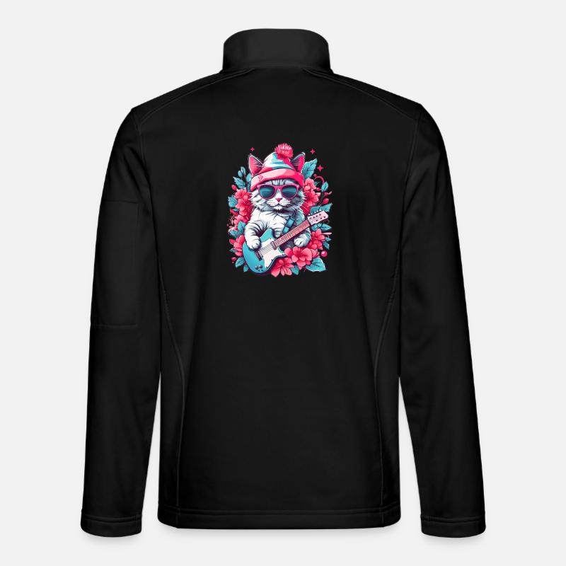 Cute cat with guitar - Unisex Softshell Jacket - black
