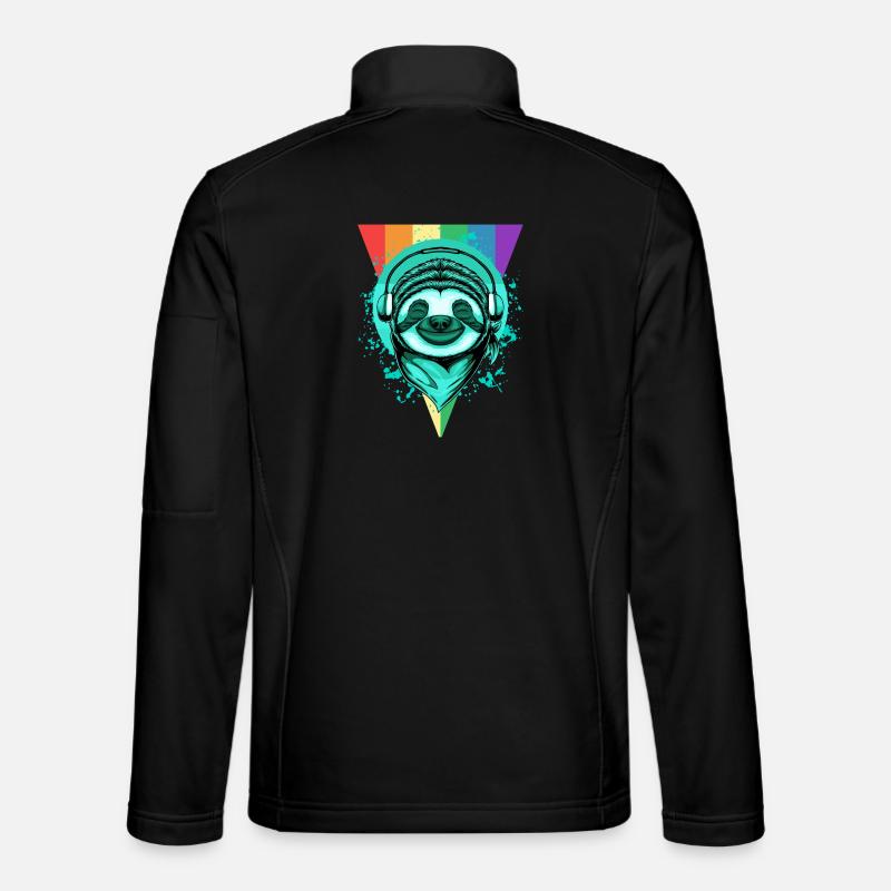 Sloth with headphones & rainbow - Unisex Softshell Jacket - black