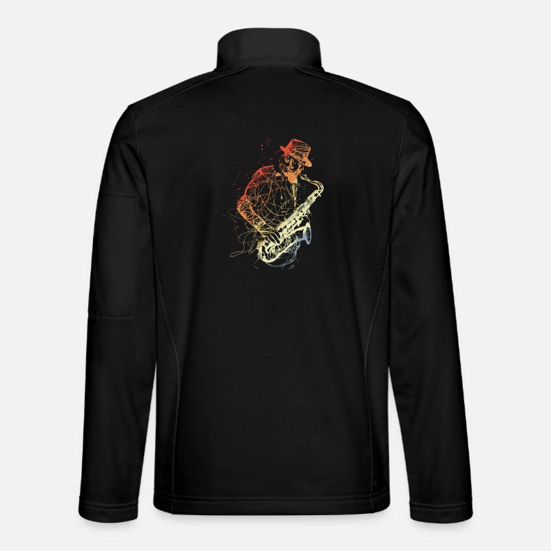 Retro Saxophone Player Drawing - Unisex Softshell Jacket - black