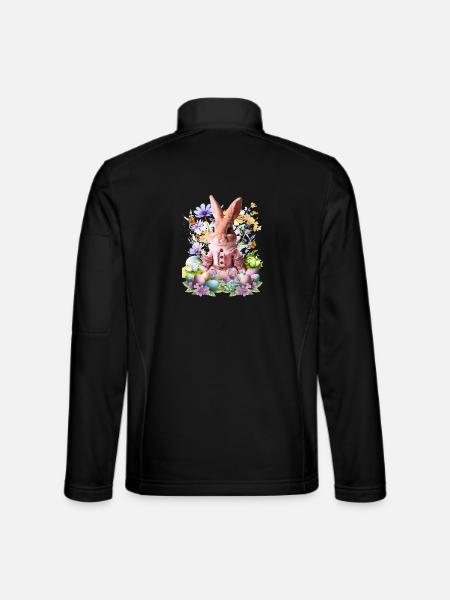 Rosa Pastellhase im Blütenmeer - Unisex Softshelljacke - Schwarz