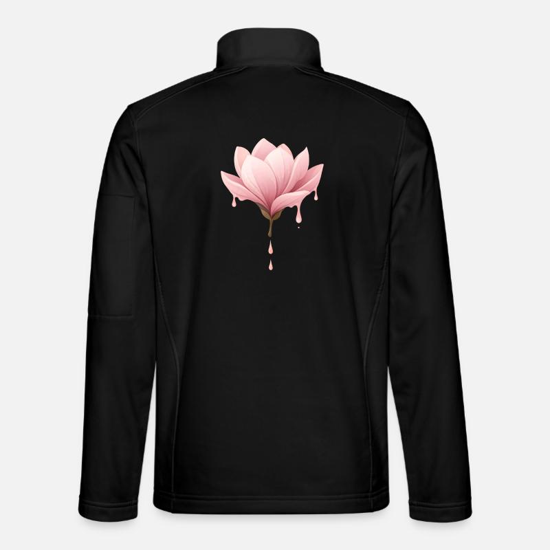 Magnolia Blossom Illustration Dripping Flower - Unisex Softshell Jacket - black