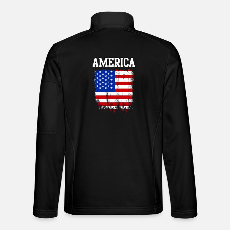 Distressed American Flag Graphic - Unisex Softshell Jacket - black