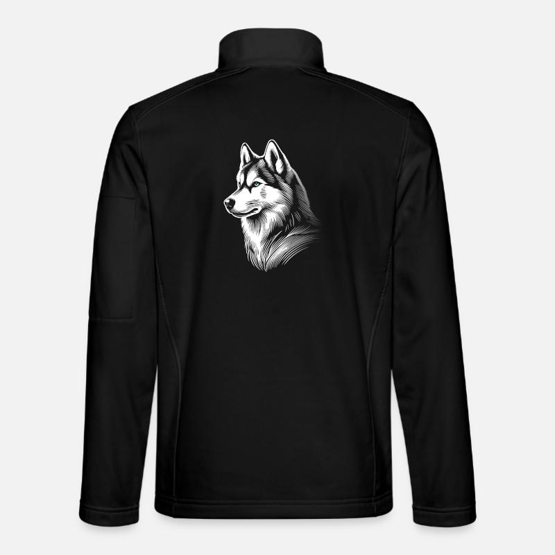 Huskykopf, schwarz-weiß, Hundeschlitten - Unisex Softshelljacke - Schwarz