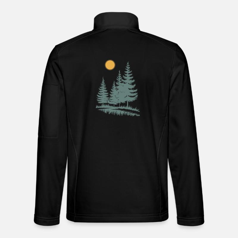 Sonnenbeschienene Kiefern-Silhouette - Unisex Softshelljacke - Schwarz