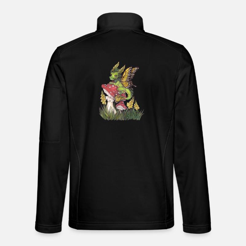 Dragon de la forêt sur champignon papillon mignon Veste en tissu softshell Unisexe