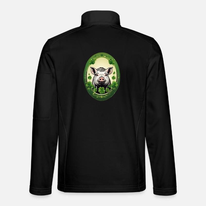 Lucky pig with shamrocks - Unisex Softshell Jacket - black