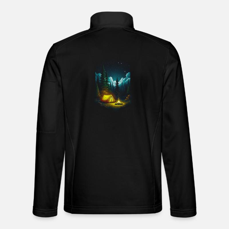 Starry Night Campfire Forest Scene - Unisex Softshell Jacket - black