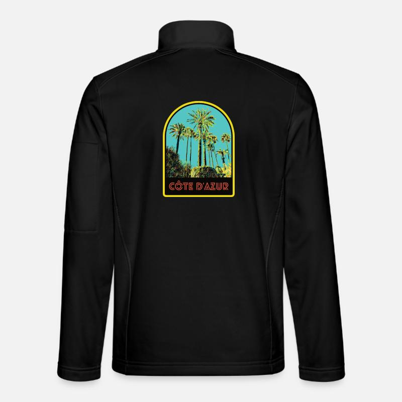 llustration palmiers emblématiques, Còte d'Azur - Veste en tissu softshell Unisexe - noir