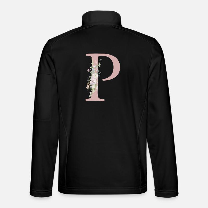 P Monogram, Floral, Customizable - Unisex Softshell Jacket - black
