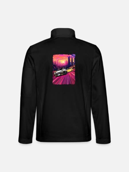 Illustration de poursuite en voiture de ville au néon - Veste en tissu softshell Unisexe - noir - Dos