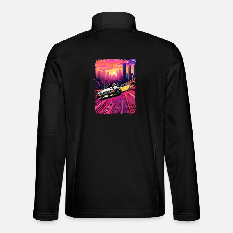 Neon City Car Chase Illustration - Unisex Softshell Jacket - black