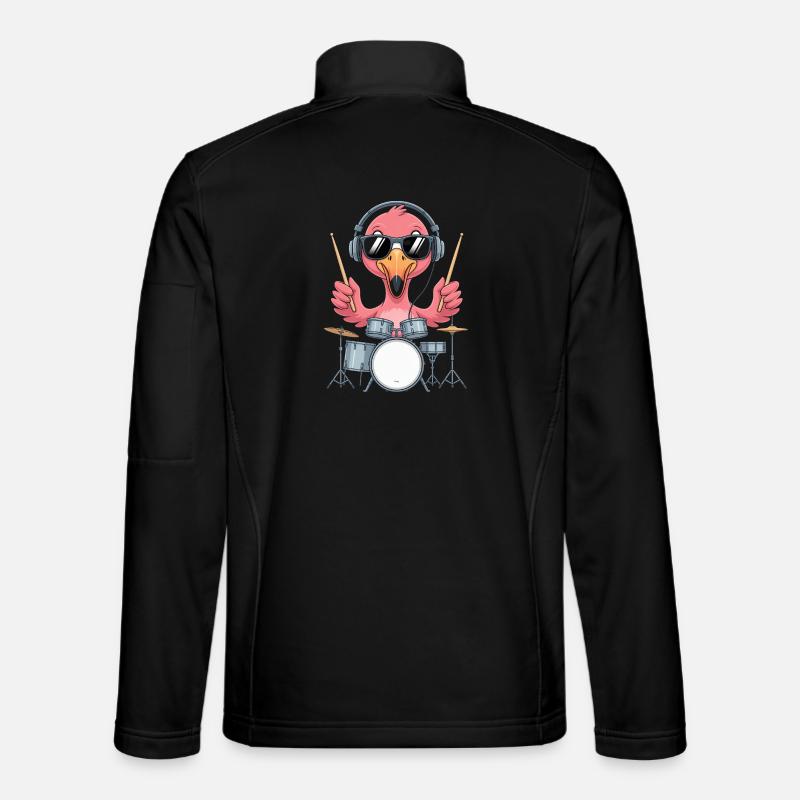 Flamingo Schlagzeuger Mit Kopfhörern - Unisex Softshelljacke - Schwarz