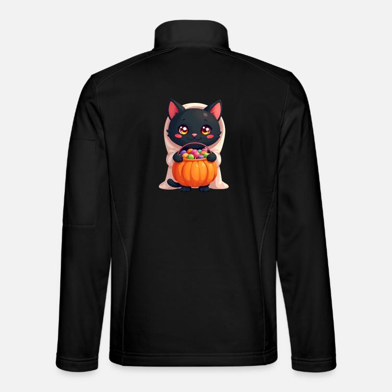 Chat d’Halloween avec citrouille d’Halloween - Veste en tissu softshell Unisexe - noir