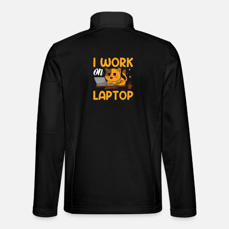 Cat work on laptop - Unisex Softshelljacke - Schwarz