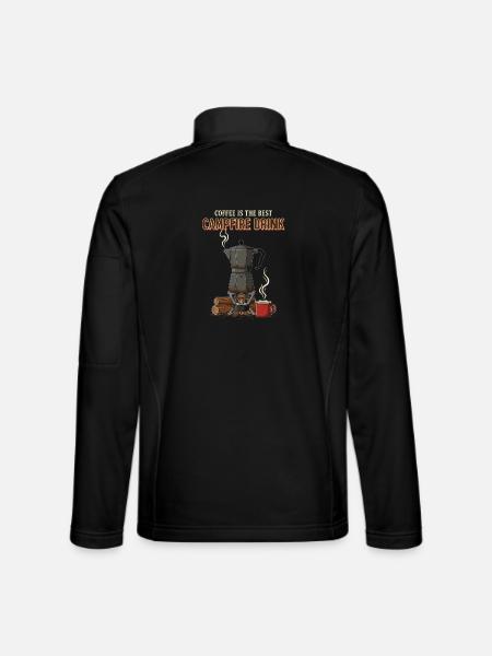 Camping Café Humour Quote Coffee Campfire Drink - Unisex Softshell Jacket - black - Back