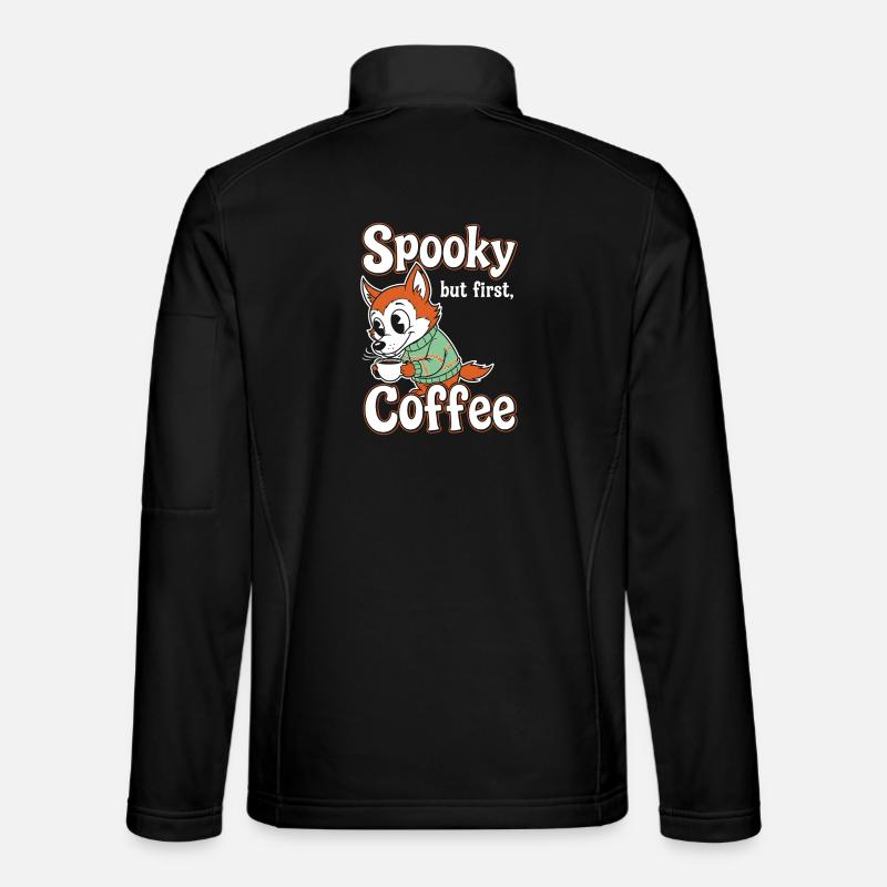Cuddly fox with coffee motif - Unisex Softshell Jacket - black