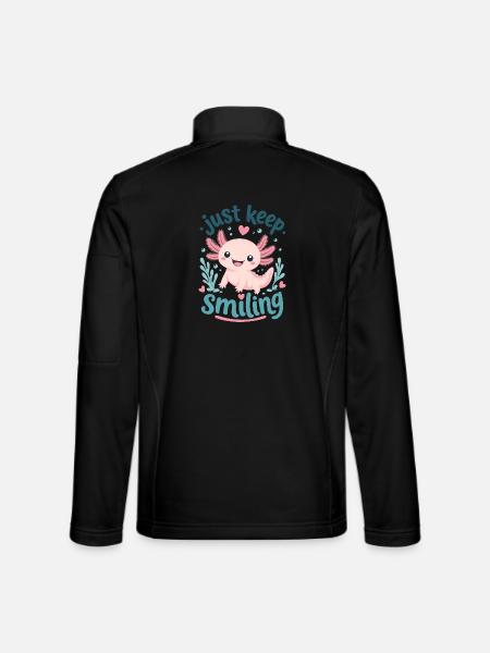 Pink Axolotl Smiling Undersea - Unisex Softshell Jacket - black