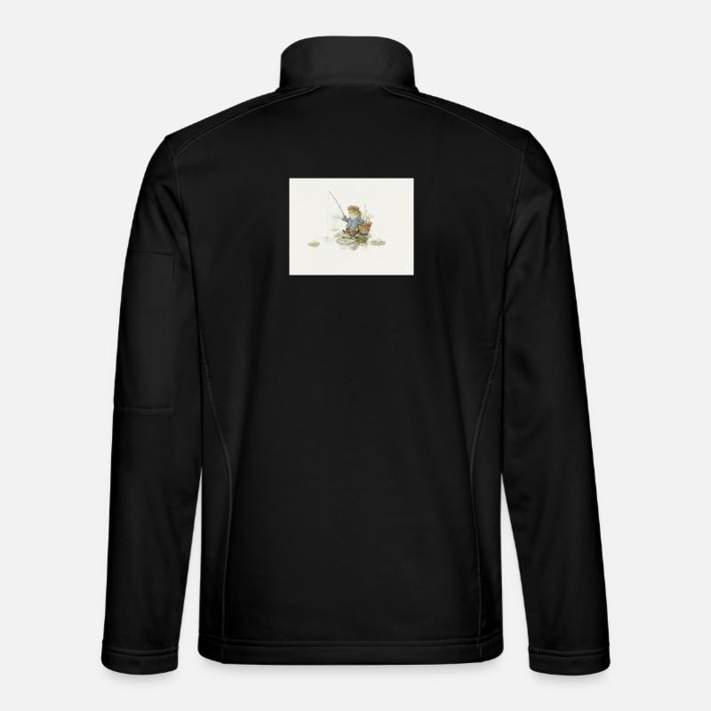 Charming Frog Fisherman Illustration - Unisex Softshell Jacket - black