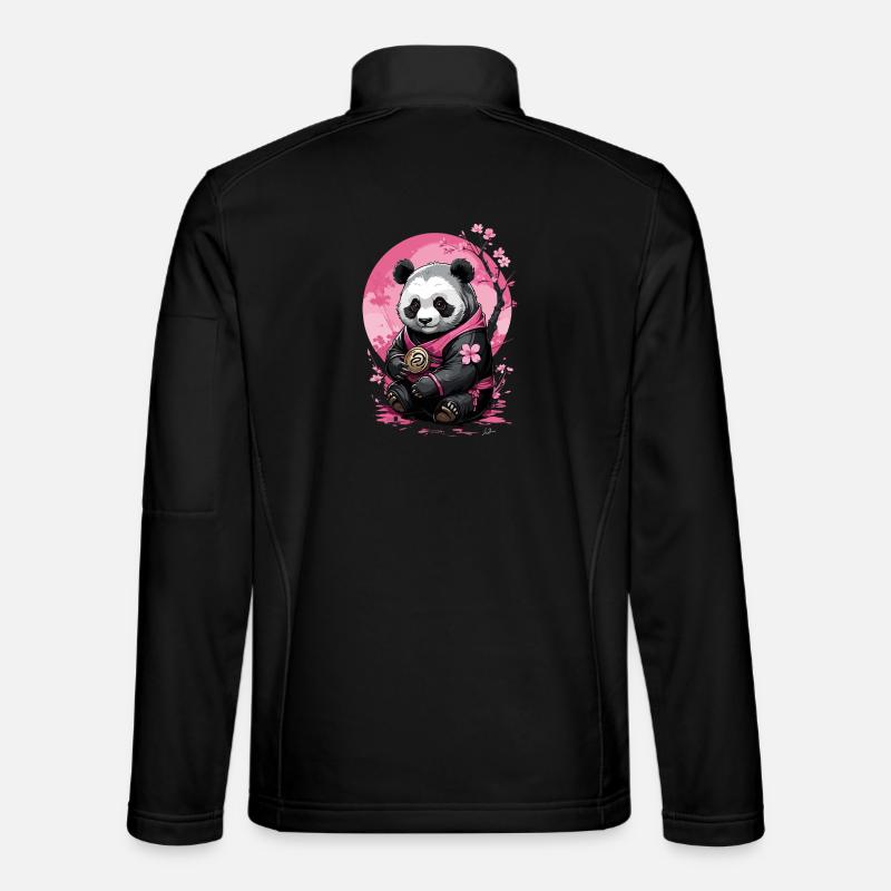Pink panda in floral kimono - Unisex Softshell Jacket - black