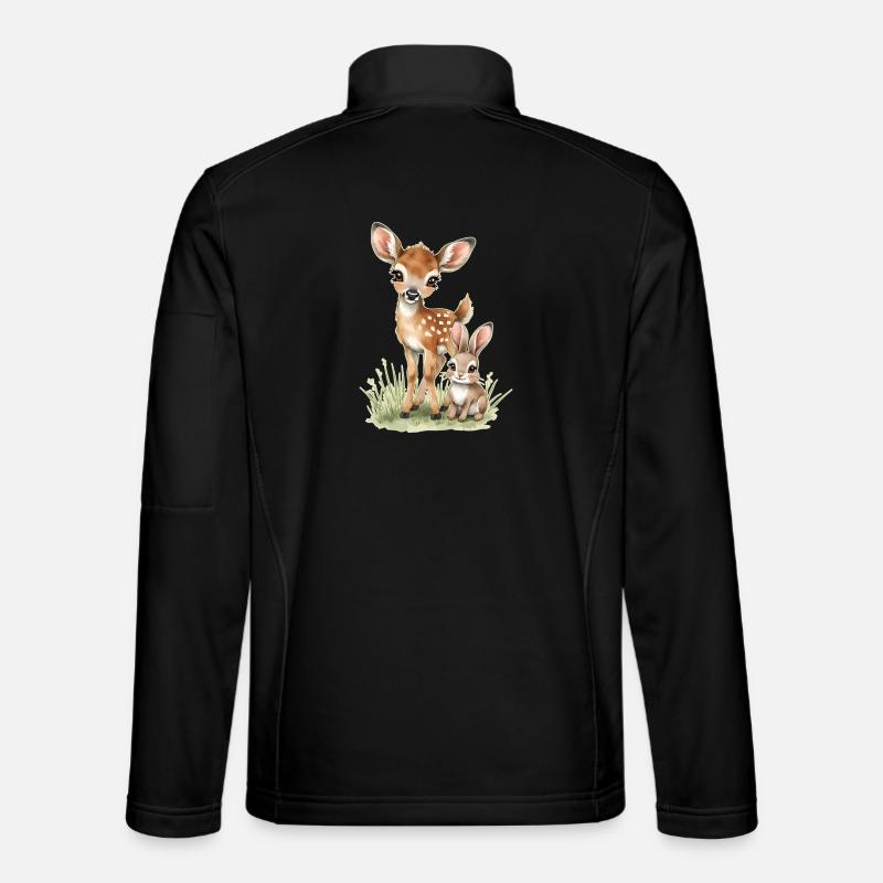 🦌🐰Faon et Tender Bunny – Illustration - Veste en tissu softshell Unisexe - noir