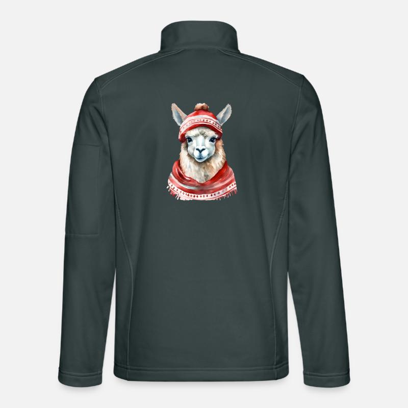 Llama with red winter hat and scarf Unisex Softshell Jacket