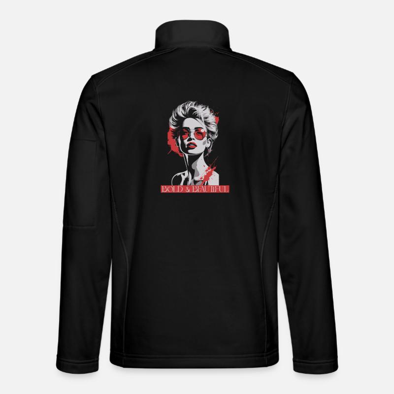 Icône féminine du pop art avec accent rouge Veste en tissu softshell Unisexe