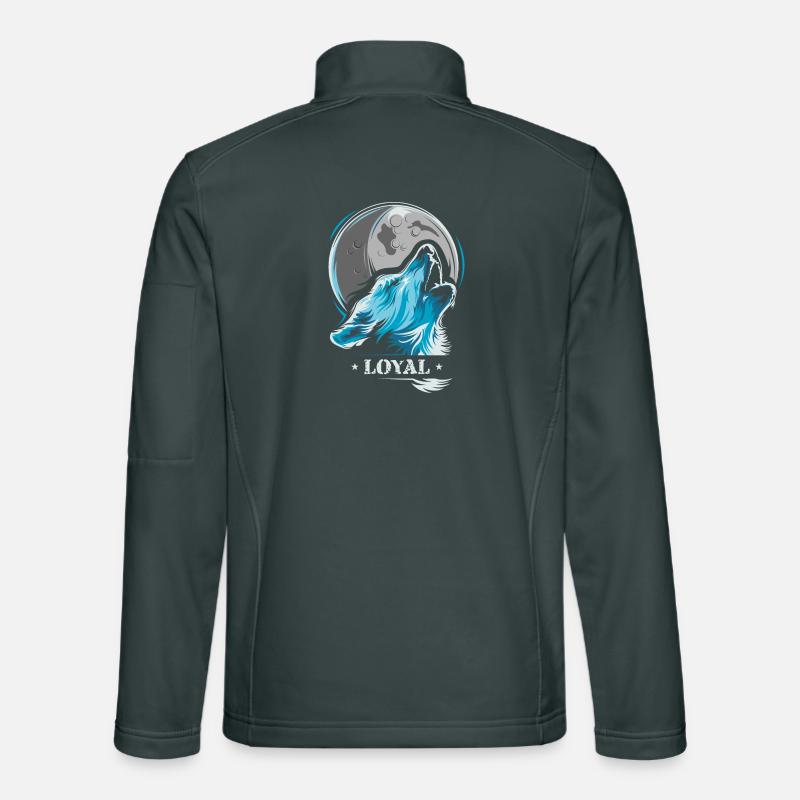Loup loyal Moon Tee Shirt Wolves Moon Bleu Veste en tissu softshell Unisexe