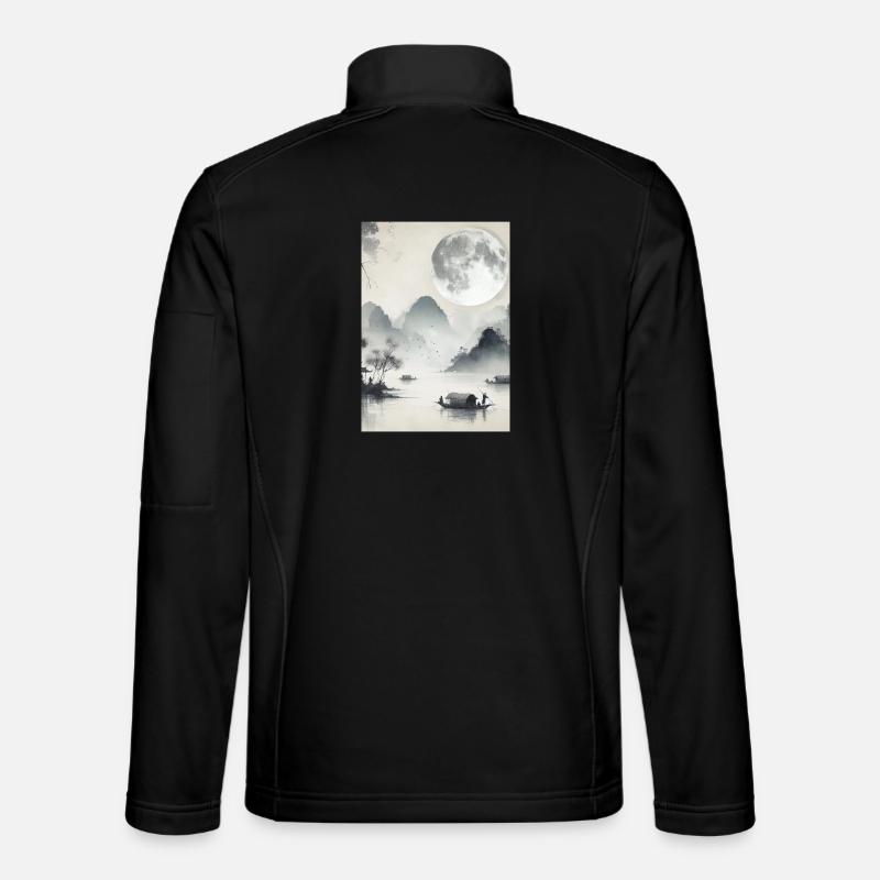 CHINESE FULL MOON SERENITY LANDSCAPE - Unisex Softshell Jacket - black