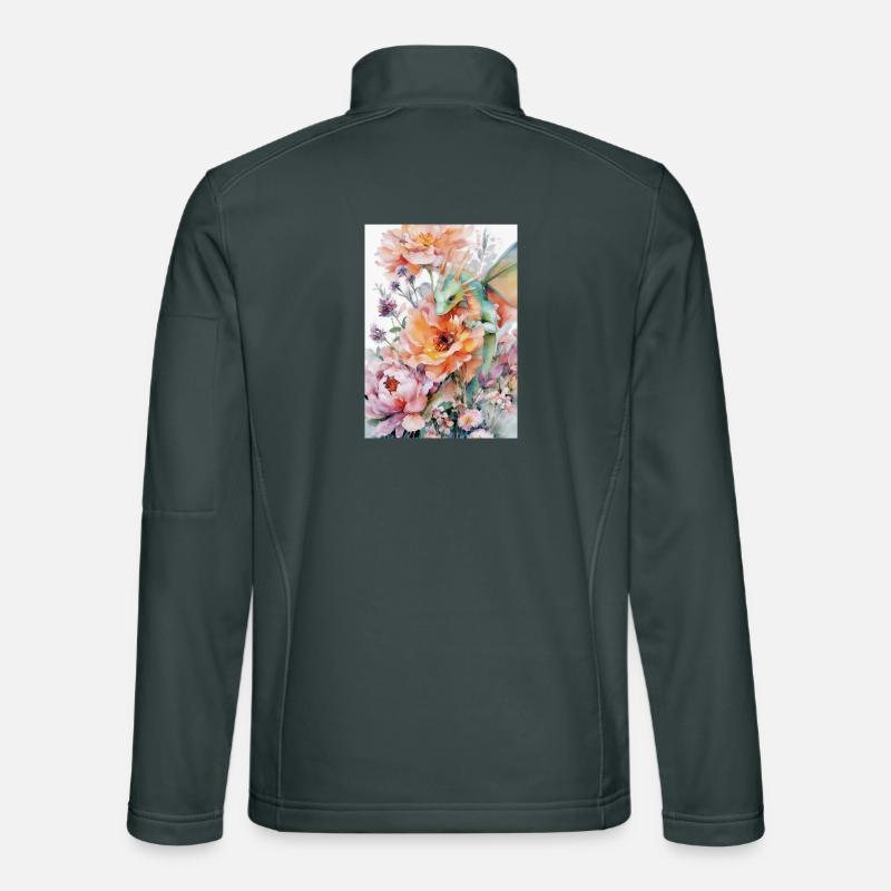 Dragon aquarelle et jardins fleuris Veste en tissu softshell Unisexe