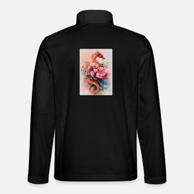 Aquarell Drache und Blumen - Unisex Softshelljacke - Schwarz