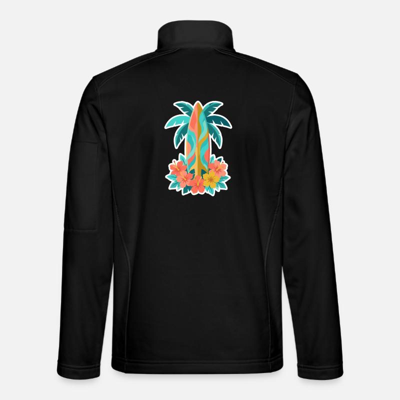 Tropical Surfboard Hibiscus Bloom - Unisex Softshell Jacket - black