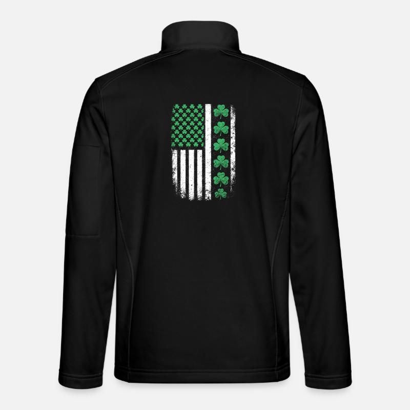 St Patrick Shamrock USA Flag - Unisex Softshell Jacket - black
