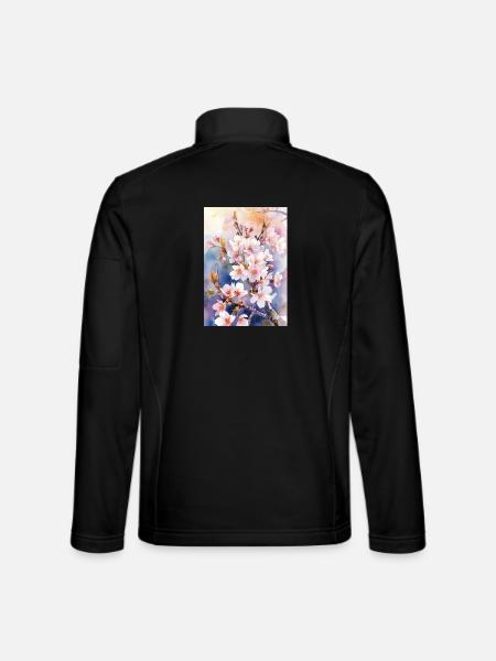 Aquarellfarben pastellfarbene Kirschblüten - Unisex Softshelljacke - Schwarz