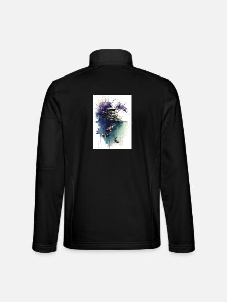 Aquarell-Koi und Kirschpagode - Unisex Softshelljacke - Schwarz