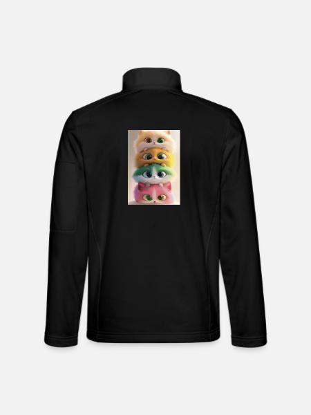 Stacked Rainbow Plush Cats - Unisex Softshell Jacket - black
