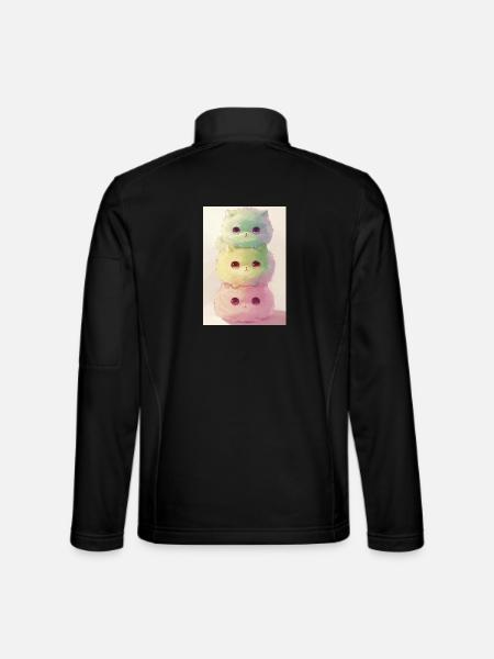 Pastel Cat in Rainbow Pile - Unisex Softshell Jacket - black