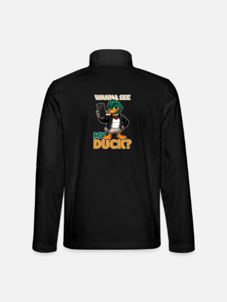 Wanna See My Duck? Funny Mallard Pun - Unisex Softshell Jacket - black - Back
