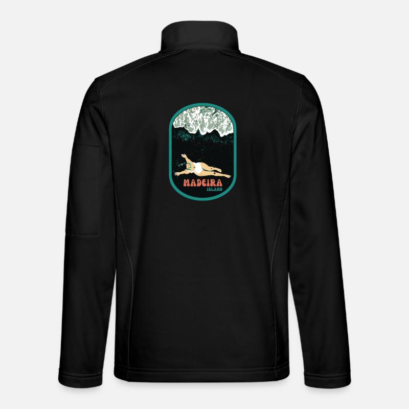 Illustration bathing black sand beach, Madeira Unisex Softshell Jacket