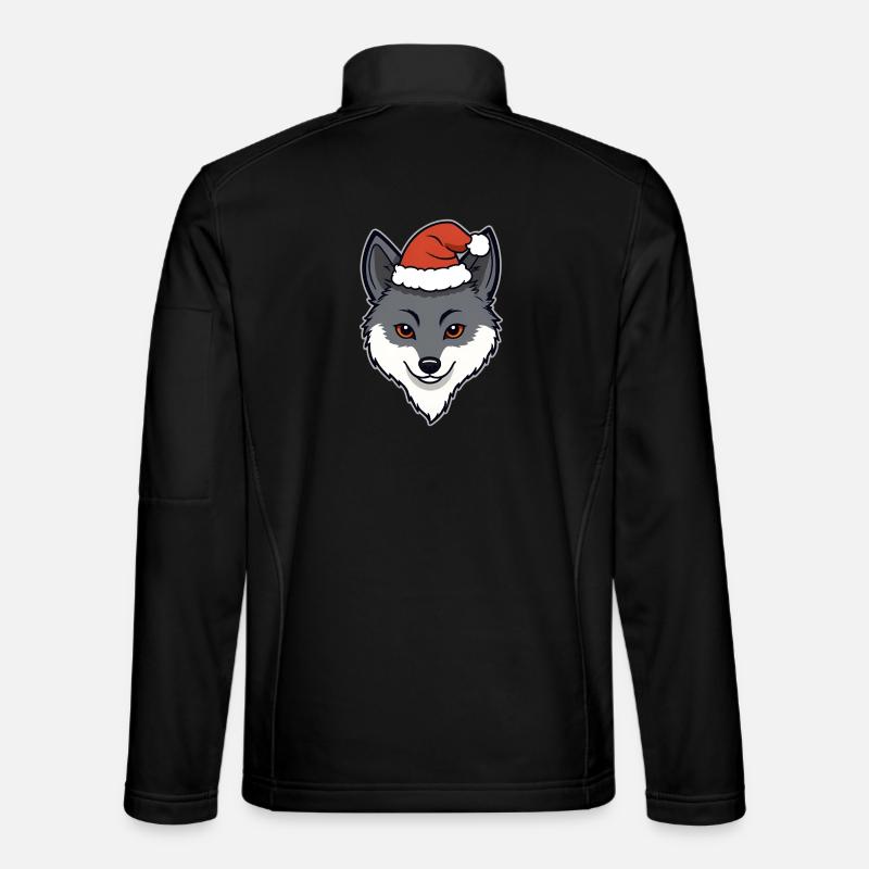 Christmas Wolf Cartoon Head with Hat - Unisex Softshell Jacket - black