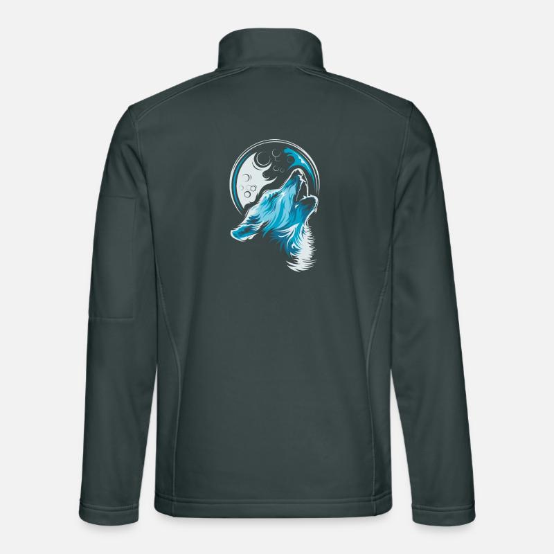 blauer Wolf Mond jaulen Illustration Waldtiere Unisex Softshelljacke